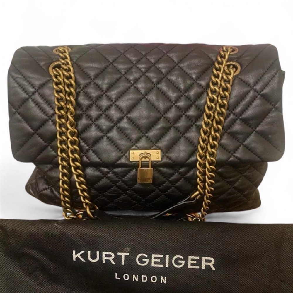 Kurt Geiger Quilted Black Shoulder Bag with Gold Chain